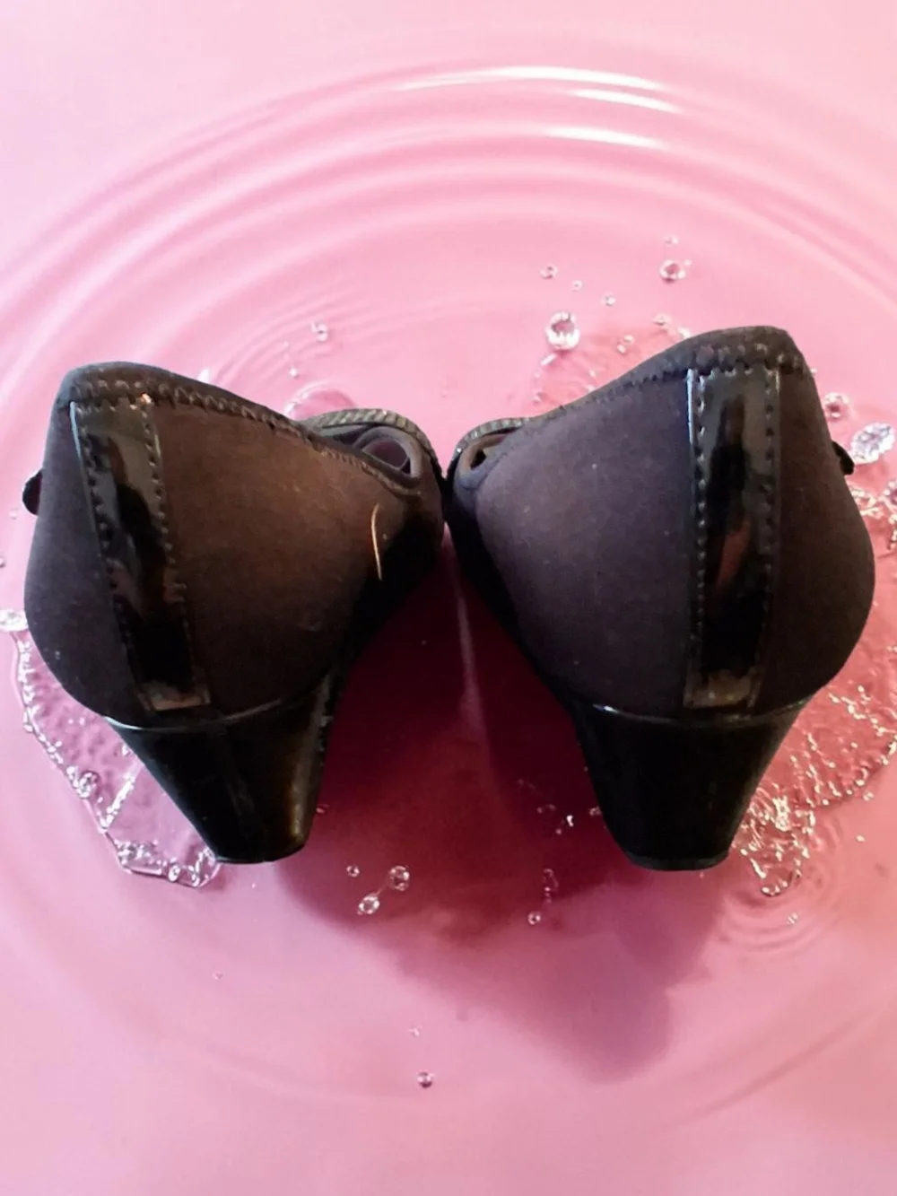 Anne Klein Sport Black Peep-Toe Wedge Pumps with Embellished Strap Womens Sz 8